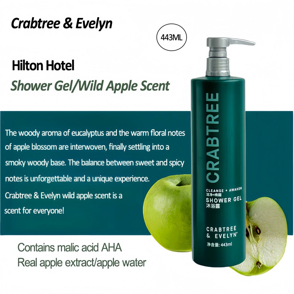 Hilton Hotel Shampoo &amp; Conditioner &amp; Body Lotion &amp; Shower Gel &amp; Hand Wash 443ML | CRABTREE &amp; EVELYN
